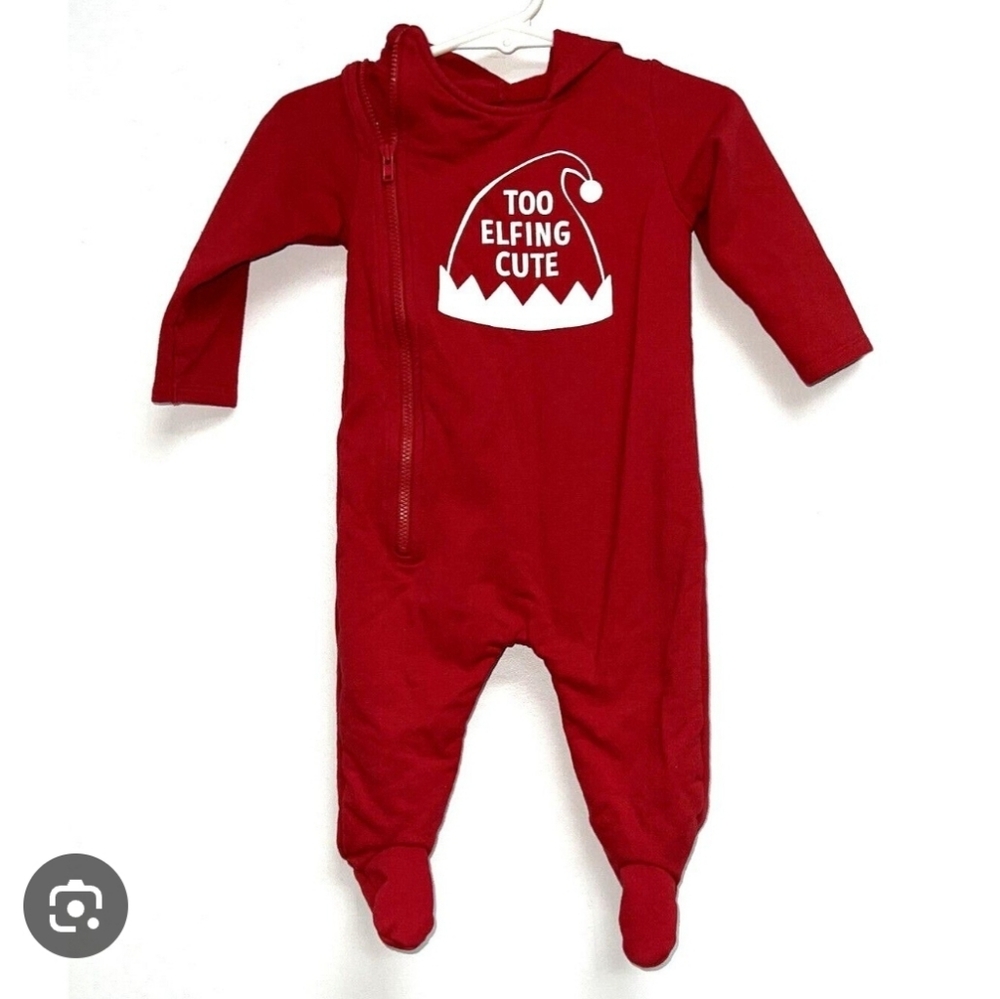 Adorable Red 'Too Elfing Cute' Hooded Footie